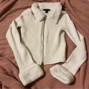 Forever double zip white cardigan